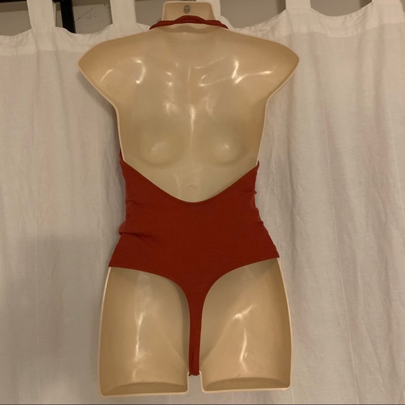 Express | Burnt Orange Deep V Bodysuit - Picture 2 of 3